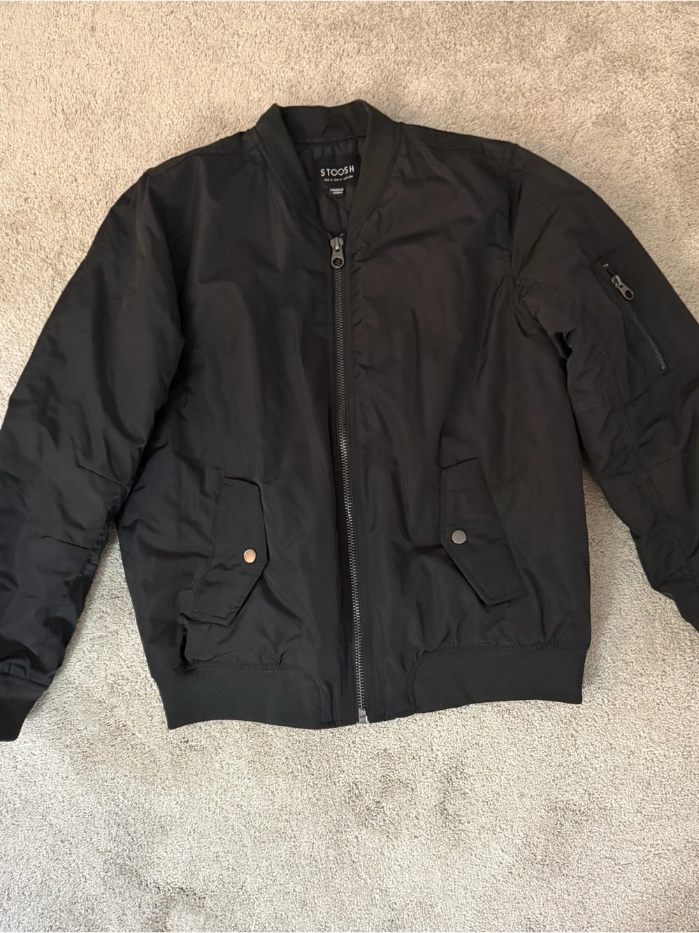 Stoosh Women’s Black Bomber Jacket with Utility Pocket Warm Coat NEW Sz S